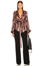 Ann Demeulemeester Belted Soft Blazer In Black,stripes,pink