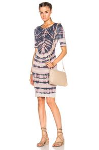 Raquel Allegra Short Sleeve Fitted Dress In Purple,ombre & Tie Dye