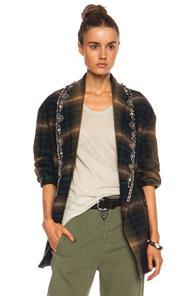 Isabel Marant Milroy Embroidered Check Linen-blend Jacket In Brown,green,checkered & Plaid