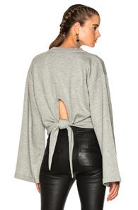 T By Alexander Wang Tie Back Long Sleeve Crop Sweatshirt In Gray