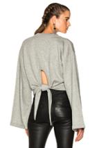 T By Alexander Wang Tie Back Long Sleeve Crop Sweatshirt In Gray