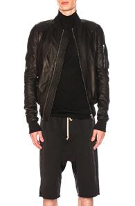 Rick Owens Raglan Leather Bomber Jacket In Black