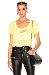 Unravel Distressed Jersey Basic Tee In Yellow