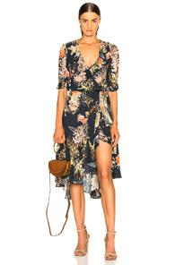 Icons Ruffle Cha Cha Wrap Dress In Blue,floral
