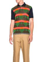 Junya Watanabe Multi Fabric Mix Jacquard Polo In Geometric Print,stripes,green,blue