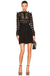 Self-portrait Adeline Lace Up Pleated Dress In Black