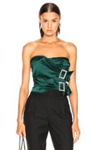 Alexandre Vauthier Stretch Satin Buckle Strapless Top In Green