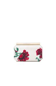 Oscar De La Renta Embroidered Satin Saya Clutch In White,floral,red