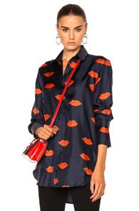 Victoria Victoria Beckham Tux Cuff Shirt In Abstract,navy,red