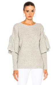 Ryan Roche Ruffled Sleeve Drop Shoulder Sweater In Gray