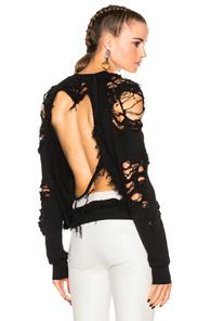 Unravel Destroyed Raglan Crewneck Sweatshirt In Black