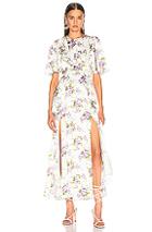 Les Reveries Petal Sleeve Slit Front Dress In Floral,purple,white