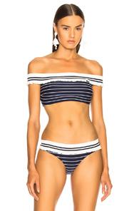 Jonathan Simkhai Off Shoulder Bikini Top In Blue,stripes