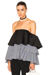 Caroline Constas For Fwrd Carmen Top In Black,checkered & Plaid,white
