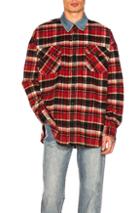 Fear Of God Denim Collared Oversized Polo In Checkered & Plaid,red