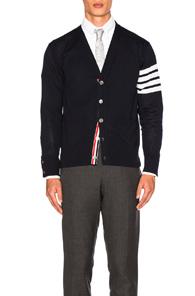 Thom Browne Classic Merino Cardigan In Blue