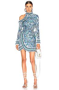 Zimmermann Moncur Ruffle Neck Mini Dress In Blue,paisley
