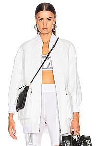 Fendi Logo Embossed Leather Jacket In White