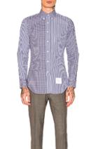 Thom Browne Classic Long Sleeve Point Collar Shirt In Blue,stripes,checkered & Plaid