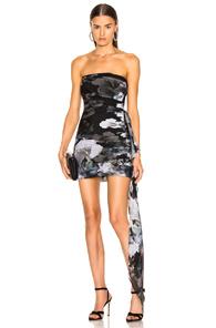 Michelle Mason Ruched Strapless Dress In Black,floral