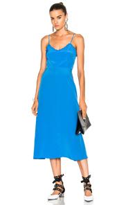 Tibi Silk Ruffle Dress In Blue