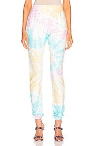 Frankie B Kendall High Rise Crystal Sweatpant In Blue,ombre & Tie Dye,pink,yellow