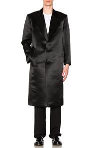 Raf Simons Satin Long Coat In Black