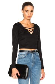 L'agence Ava Cropped Lace Up Top In Black