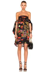 Adriana Degreas Dragoon Off The Shoulder Dress In Abstract,black,green,red,orange