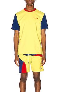 Aime Leon Dore Color Blocked Logo Tee In Blue,yellow