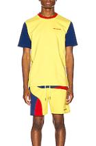 Aime Leon Dore Color Blocked Logo Tee In Blue,yellow