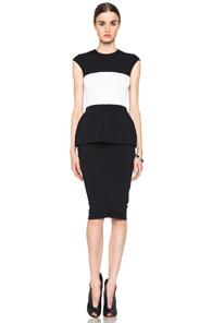 Alexander Mcqueen Color Block Peplum Knit Dress In Black