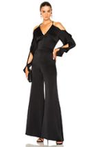 Roland Mouret Soham Hammered Satin Cold Shoulder Jumpsuit In Black