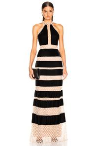 Patbo Pearl & Velvet Gown In Black,neutral