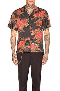 John Elliott Bowling Shirt In Black,floral,red