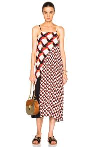 Suno Pleated Underplay Maxi Dress In Geometric Print,orange