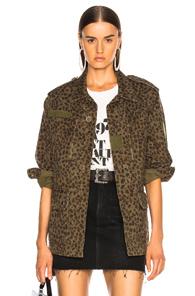 Saint Laurent Leopard Print Military Parka In Animal Print,green