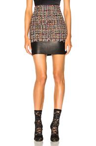 Alexander Mcqueen Leather Trim Tweed Mini Skirt In Black,red