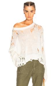 R13 Shredded Side Slit Sweater In White