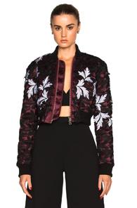 Self-portrait Cropped Bomber Jacket In Black,red,floral