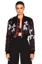 Self-portrait Cropped Bomber Jacket In Black,red,floral