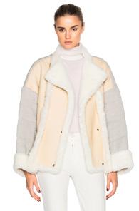 Chloe Curly Shearling Mix Jacket In Neutrals