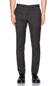 Lanvin Slim Fit Evening Trousers With Silk Piping In Black,stripes