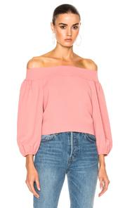 Tibi Twill Off-shoulder Top In Pink