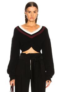 T By Alexander Wang Hybrid Meets Varsity Twist Front Sweater In Black,stripes
