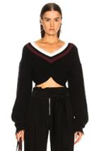 T By Alexander Wang Hybrid Meets Varsity Twist Front Sweater In Black,stripes