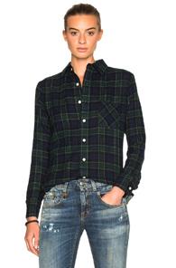 R13 Slim Raw Boy Shirt In Green,blue,checkered & Plaid