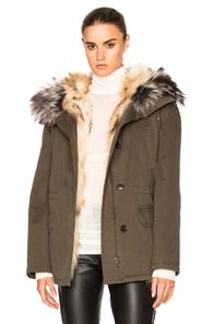 Army By Yves Salomon Reversible Classic Parka Jacket With Fox Fur In Green