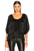 Raquel Allegra Pebble Satin Peasant Ruffle Top In Black