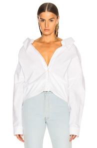 Tibi Watts Oxford Shirting Easy Shirt W/ Zipper Detail In White
